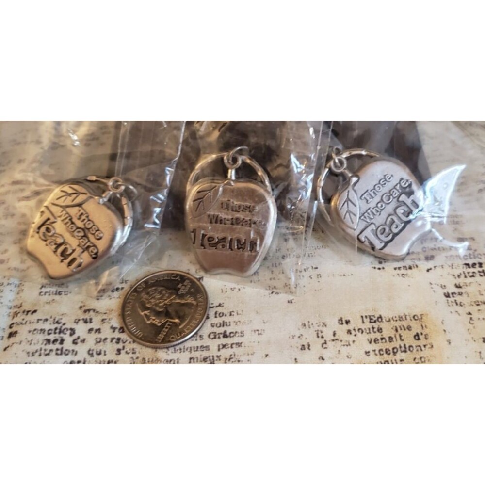 Teacher's Gift - "Those Who Care Teach" Keyrings - Apple Shaped - Approx 1"